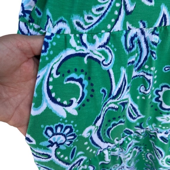 Soft Surroundings Ilana Tiered Midi Dress Green Leaf Ikat Plus 2X Slub Stretch - Picture 5 of 9